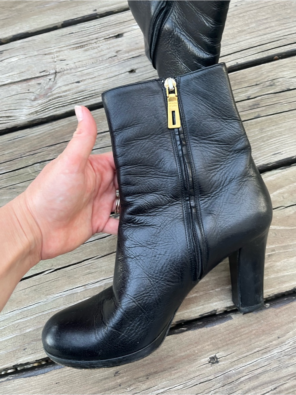 Prada Black Leather Booties with Zip Side- Size 38 - Picture 2 of 12